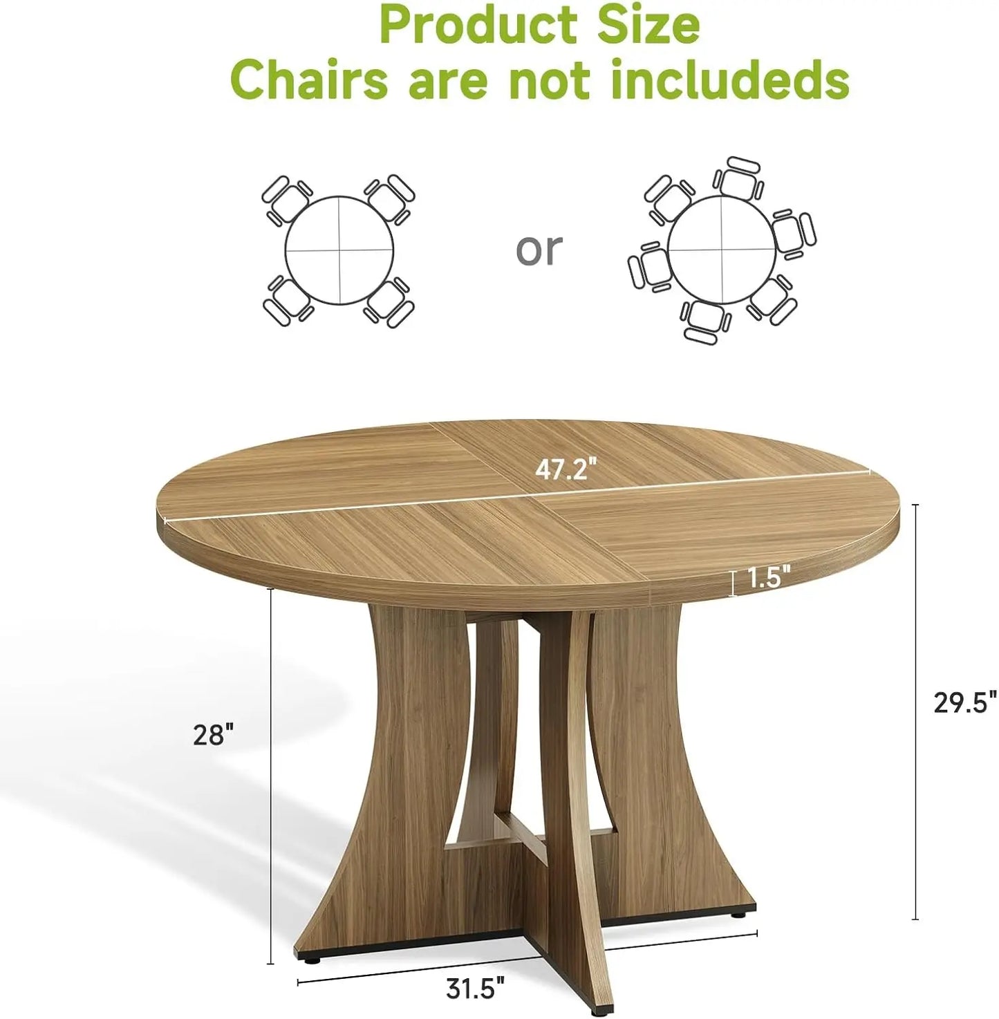 47.2 inch Round Dining Table for 4-6 People, Wood Kitchen Table for Dining Room Living Room, Small Circle Farmhouse Dinner Table