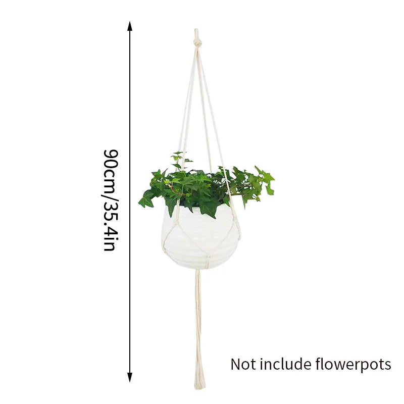 Gardening Green Plant Hanging Basket Cotton Rope Hanger Flower Pot Handmade Macrame Pot Pocket Wall Boho Courtyard Home Decor