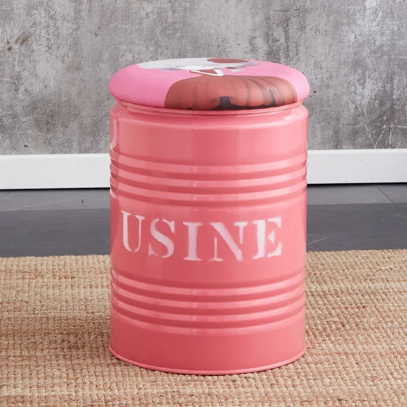 Paint Bucket Stool, Iron Art, Creative Storage Seat, Commercial Retro Low Stool, Bars, Shopping Malls Oil