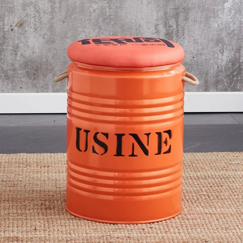 Paint Bucket Stool, Iron Art, Creative Storage Seat, Commercial Retro Low Stool, Bars, Shopping Malls Oil