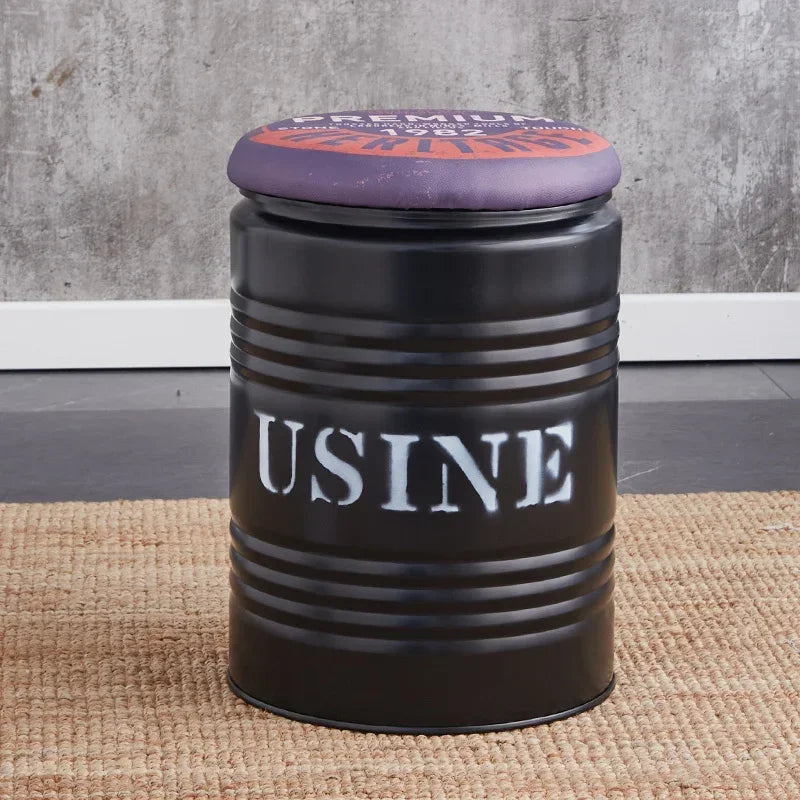 Paint Bucket Stool, Iron Art, Creative Storage Seat, Commercial Retro Low Stool, Bars, Shopping Malls Oil
