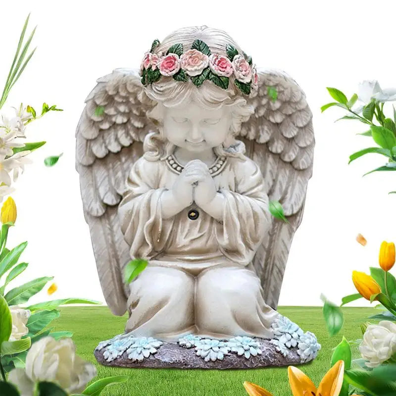 Resin Praying Angel Solar Angel Garden Decor With Solar Lights Waterproof Sculpture Figurine Cemetery Decorations Yard Art