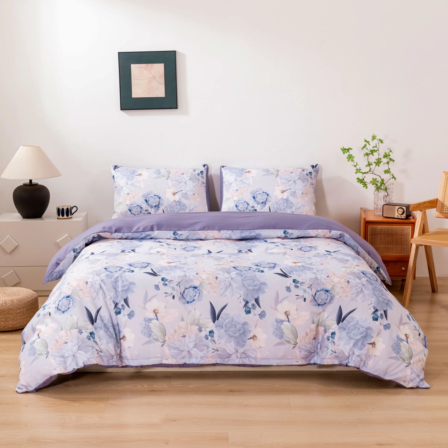 Queen Size Duvet Cover, Super Soft Breathable Easy Care Quilt Cover Rainforest Botanical Bedding 3-Piece Set with Zipper Closure