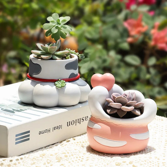 Cat's Paw Shaped Succulents Plants Pot Creative Kitten Planter for Mini Bonsai Fairy Garden Ornaments Home Tabletop Decoration