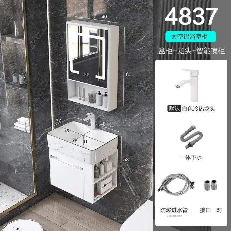 Minimalist Mini Bathroom Cabinet with Side Storage Ceramic Integrated Basin Bathroom Vanity Cabinet with Sink Bathroom Furniture
