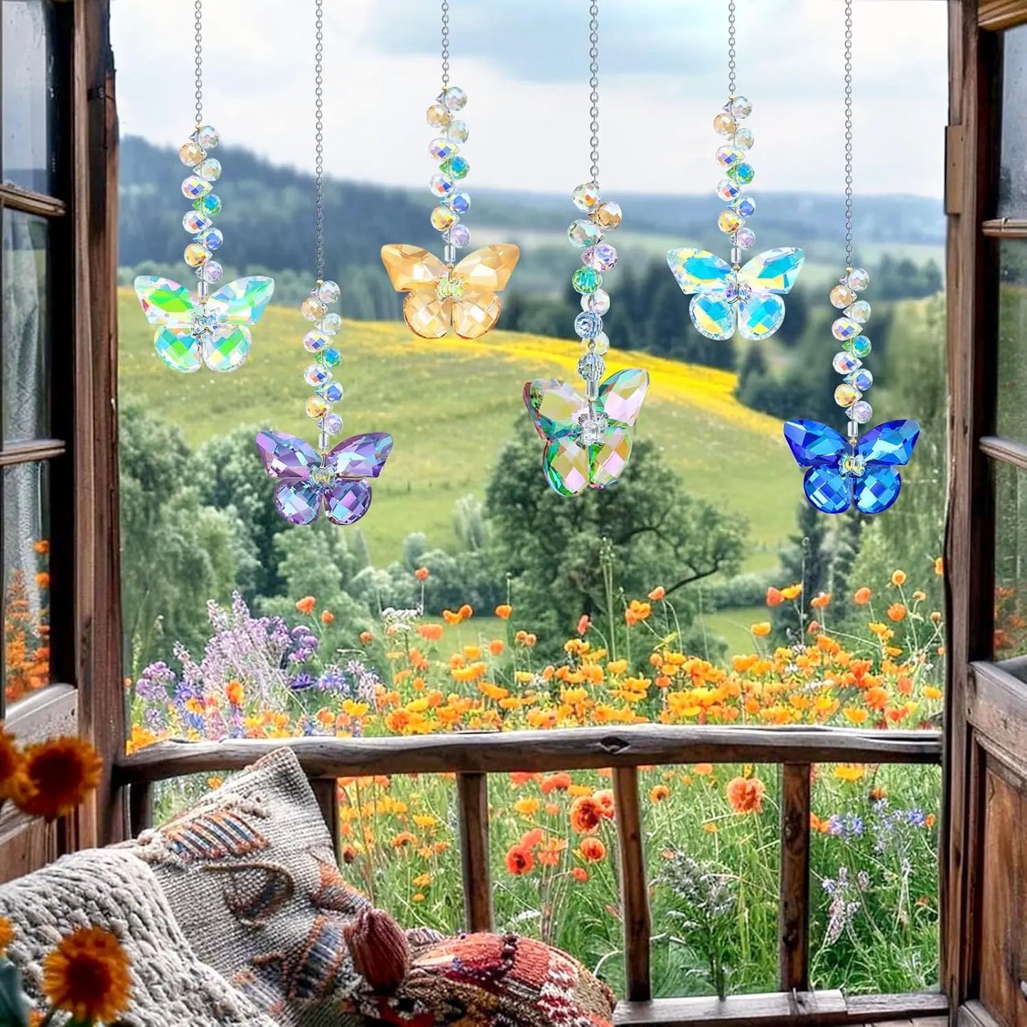 Crystal Butterfly Suncatchers for Window Hanging Ornaments, Rainbow Maker Sun Catchers Indoor Outdoor Patio Garden Decor Gifts