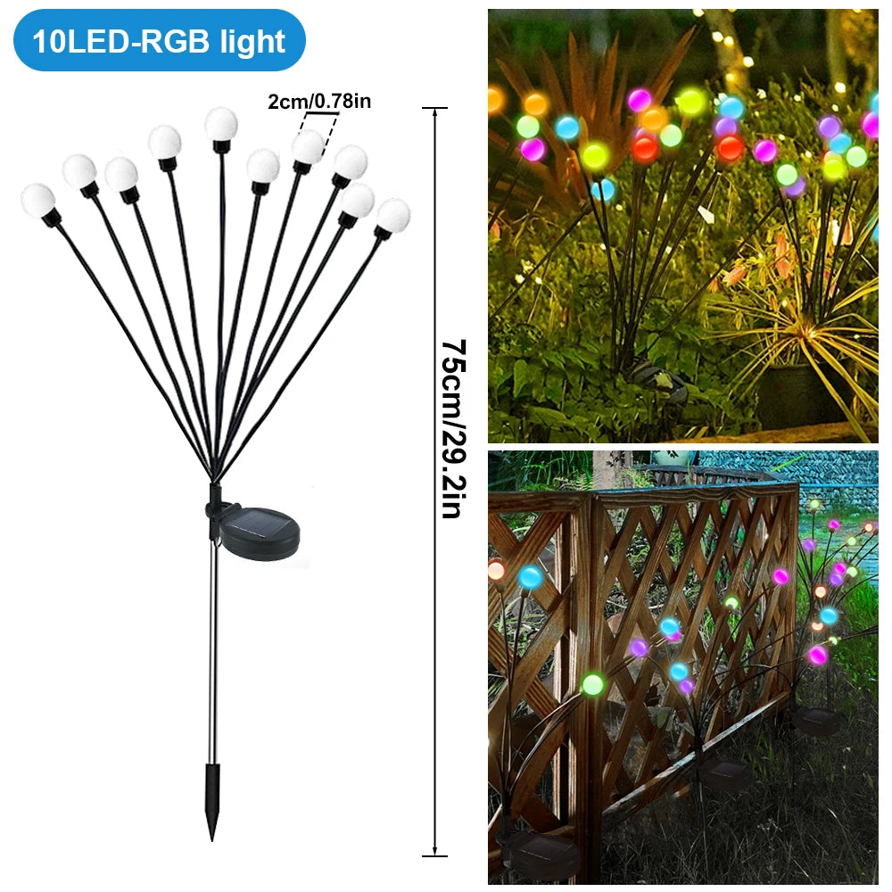 LED Firefly Light Warm White RGB Solar Powered Swaying Lights Outdoor Waterproof Fairy Garden Light for Yard Patio Decoration