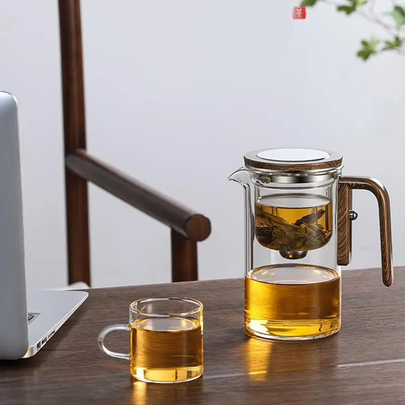Glass Teapot with Strainer Clear Glass Tea Kettle Kettle Infuser Wooden Handle Witchcraft Teapot Tea Pot Magnetic Filtration