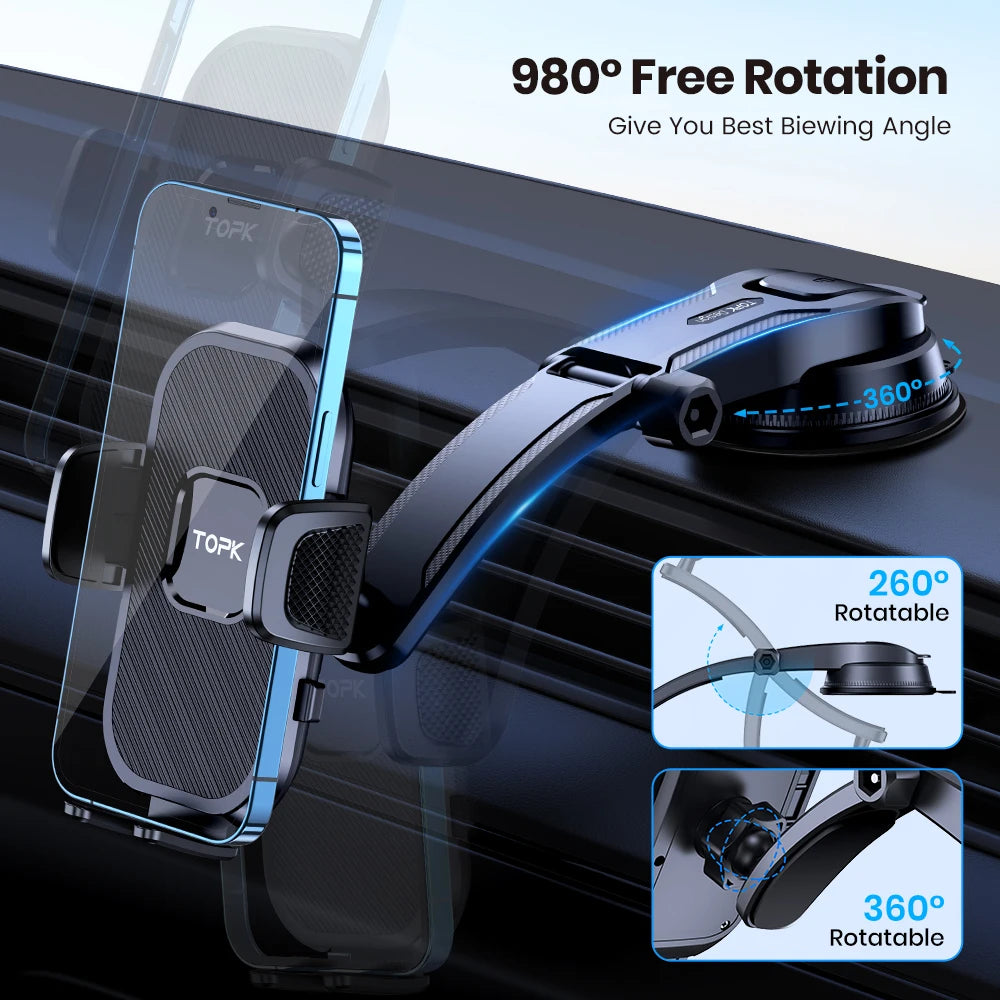 TOPK Universal Car Phone Holder Dashboard Mount for iPhone Android 360