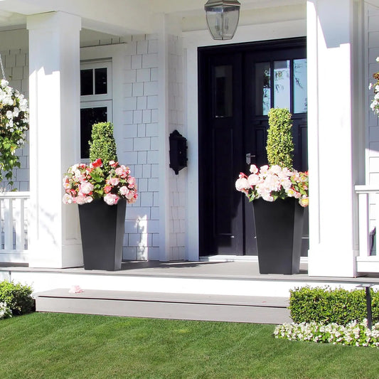 2 PCS 22.4 Inch Tall Planter Indoor & Outdoor Black Taper Planter with Shelf Insert Self-Absorbing Plastic Flower Pots