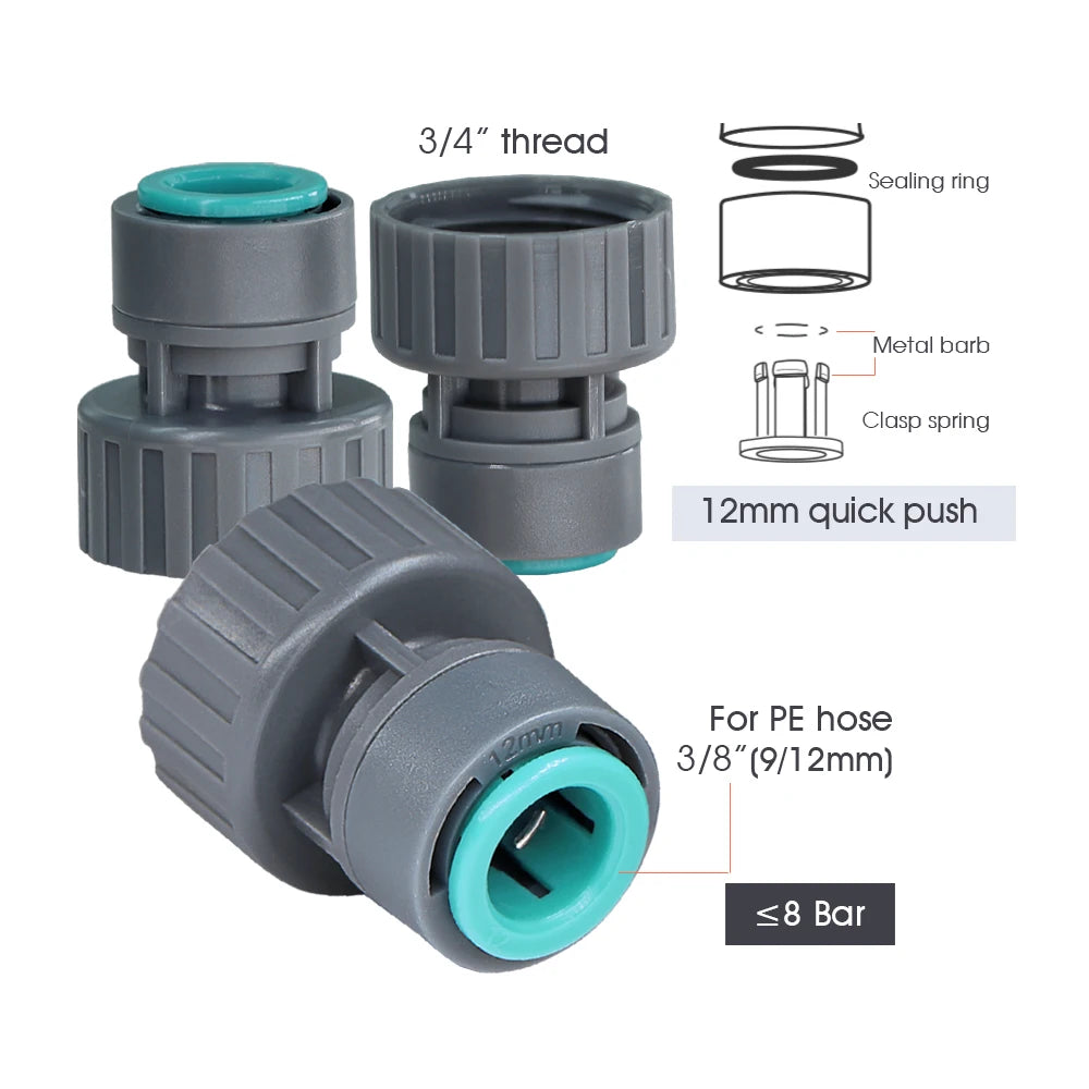 9/12MM PE Tubing Fittings 3/8'' PE Watering Hose Quick Connector for Garden Tubing Joints Tee Straight Elbow Valve Plug Stakes