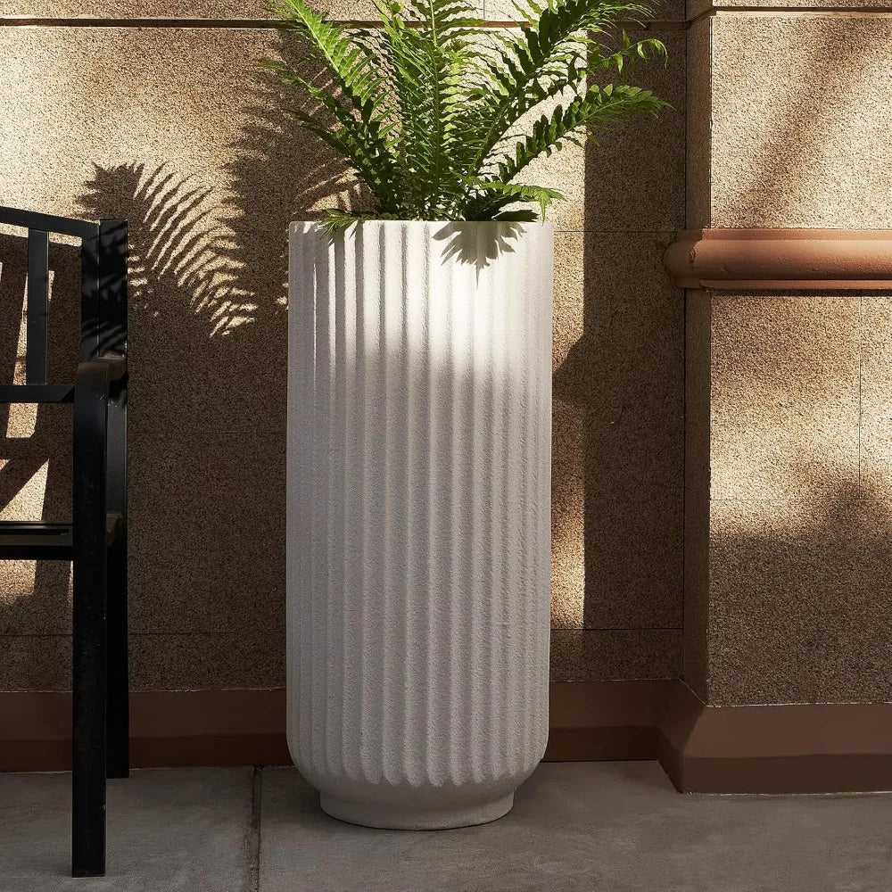 Roman Column Concrete Planter Durable All-Weather Use with Drainage Holes,Large Tall Round Planter for Outdoor Indoor Plants