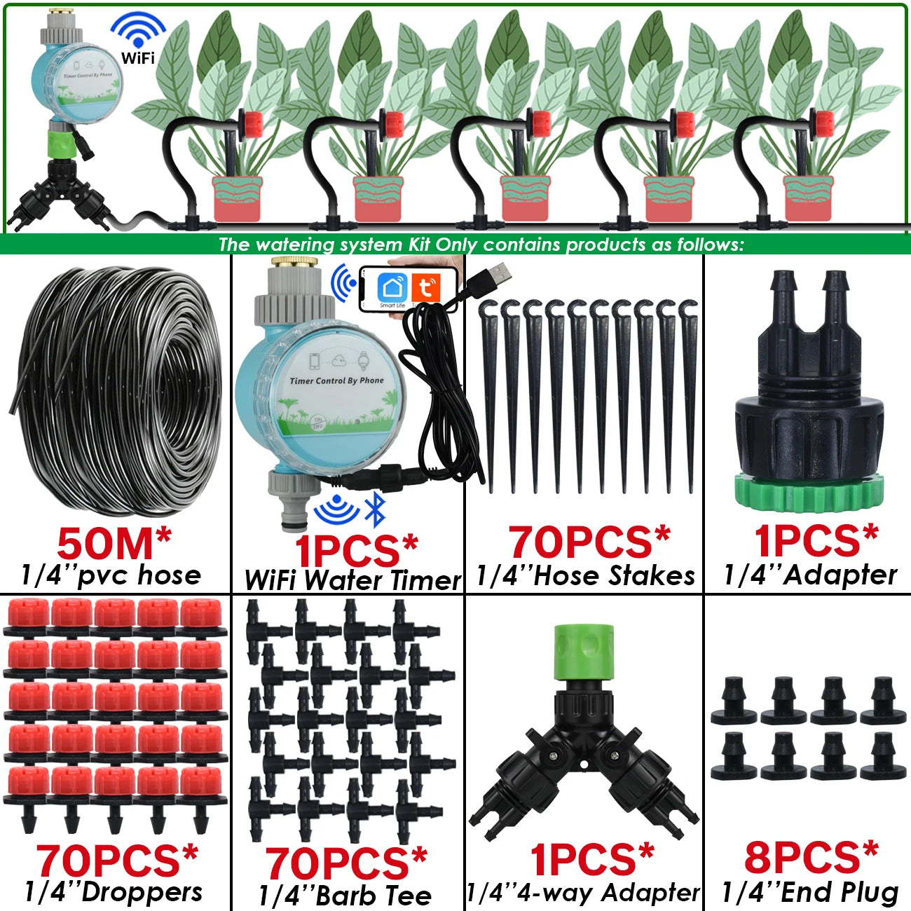 KESLA Greenhouse 5-50M Drip Irrigation System Automatic Watering Garden Hose DIY Micro Drip Watering Kits w/ Adjustable Drippers