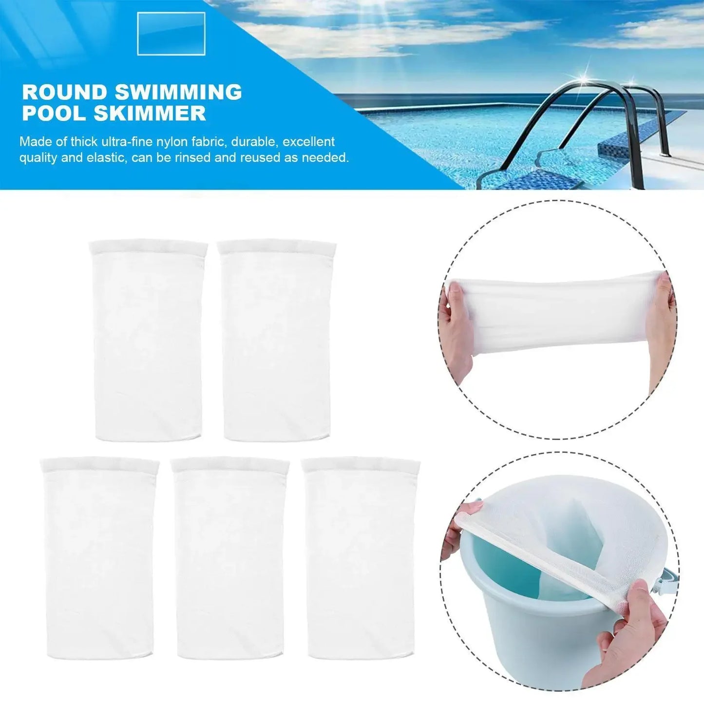 5/10/20/30/50/100pcs Filter Storage Pool Skimmer Socks Nylon Swimming Pool Filter Socks For Baskets Skimmers White Pool Supply