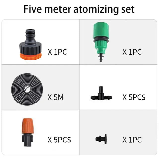Fog Nozzles Irrigation Kit 5M-20M Garden Automatic Spray Misting Plant Watering System with 4/7 PE Hose and Connector