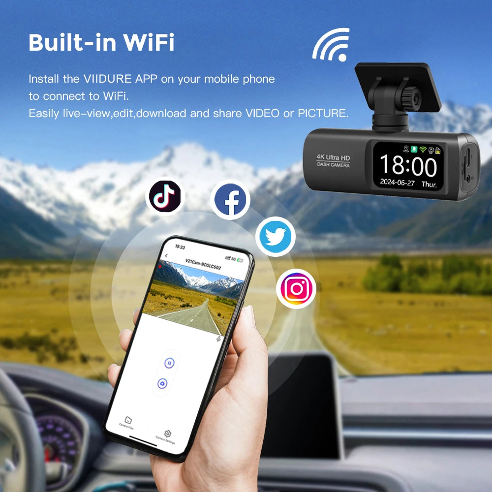 UHD 4K Dash Cam Dual Lens Driving Recorder Car DVR 1080P Rear Lens Cam