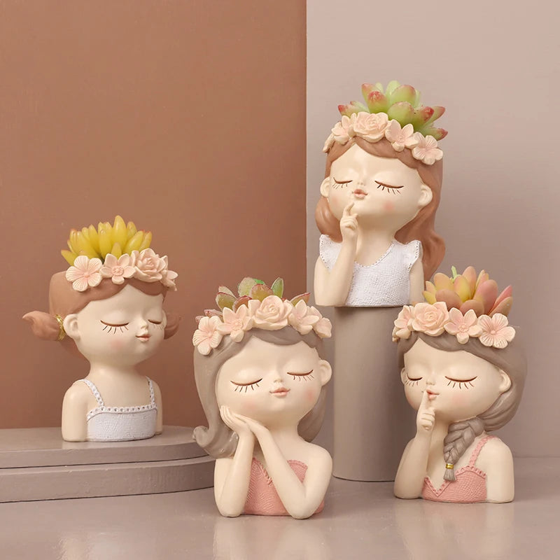 Cute Girl Flower Pot for Succulents, Decorative Planters Girls Portrait Garden Pots for Home Decor Desktop Ornament
