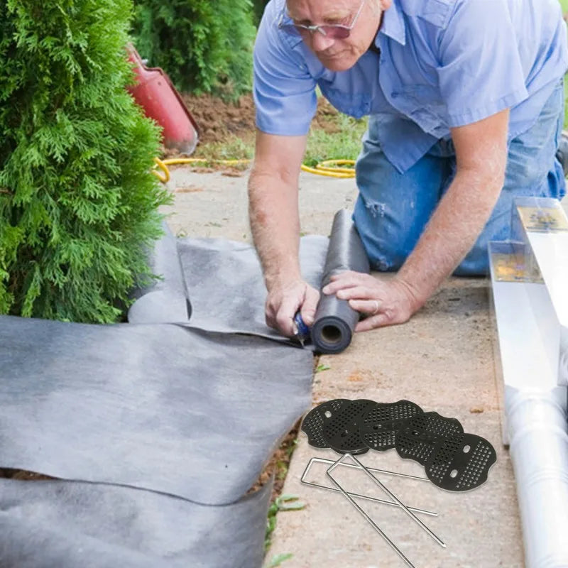 40PCS Garden Pegs U-shaped Ground Pegs Heavy Duty Metal Pins Spikes Ground Staple with 30pcs Buffer Washers for Securing Weed