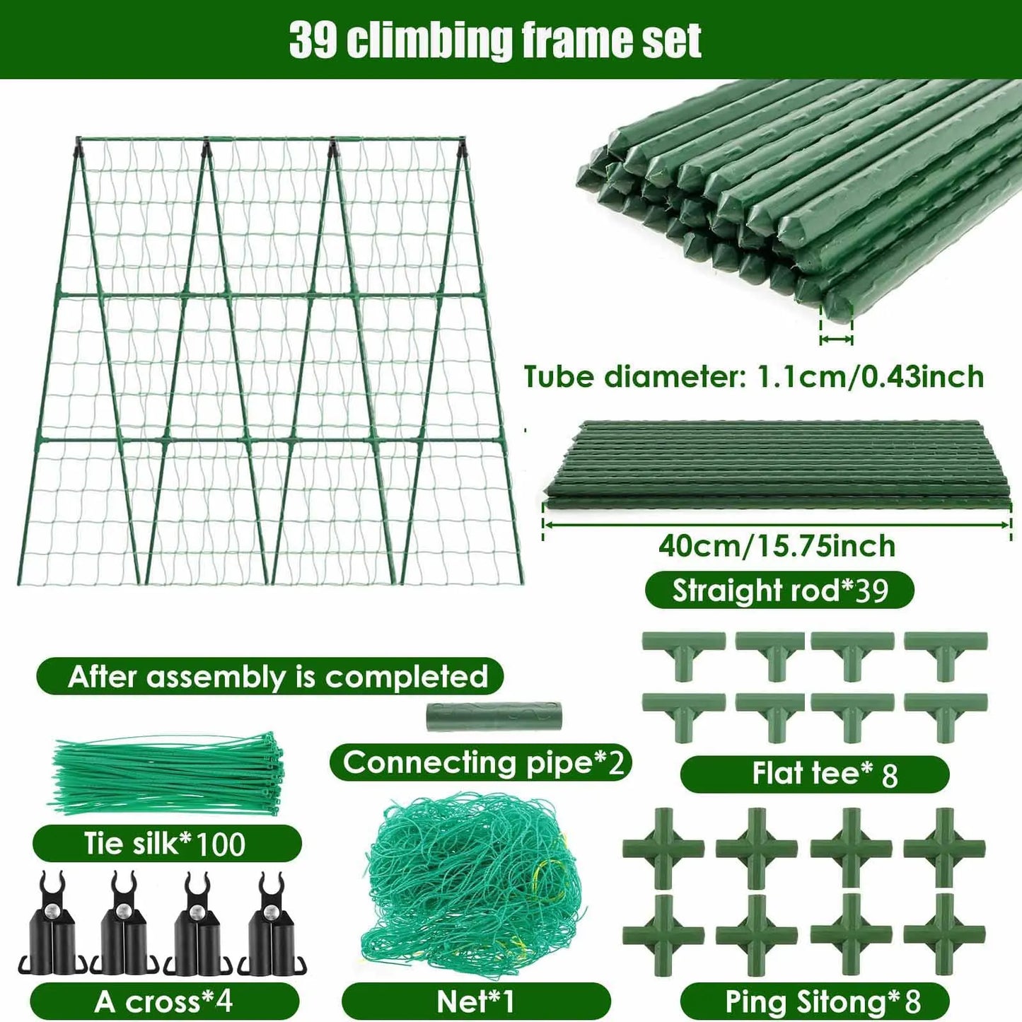 Garden A-Frame Vegetable Plant Climbing Frame Kit Grow Supports Fit Climbing Rustproof Vine Cucumber Trellis Tomatoes Grapes