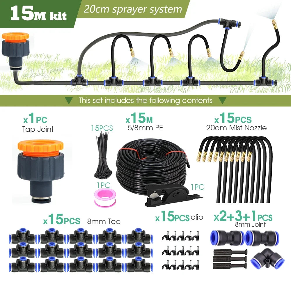 30M-5M DIY Free Bending Universal Sprayer Kit 8mm Hose Patio Misting Cooling System for Garden Plant Fogging Watering Irrigation