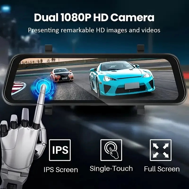 Upgraded 9.66 Full HD CarPlay Screen Mirror Dash Cam – Dual Recording, 24H Parking Mode, Night Vision, Rear Cam Motion Detection