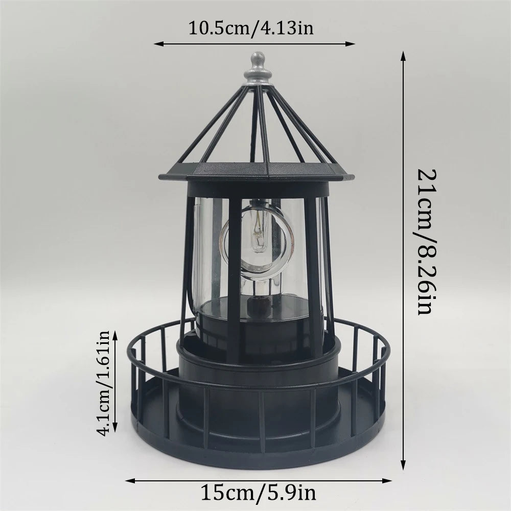 Rotating Beacon Light Iron Solar Adornment Lighthouse Garden Decor Lighthouse-shaped Landscape Lamp