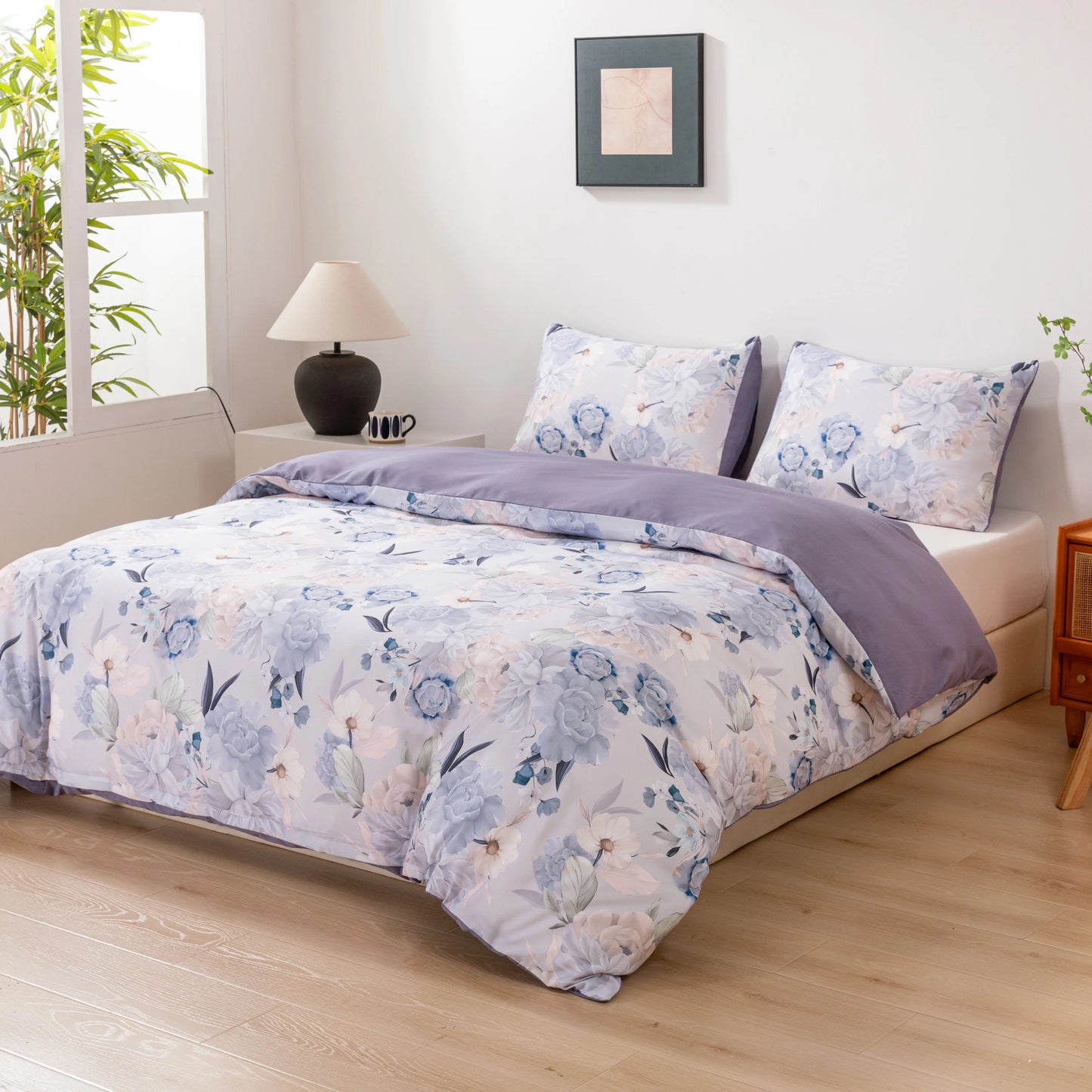 Queen Size Duvet Cover, Super Soft Breathable Easy Care Quilt Cover Rainforest Botanical Bedding 3-Piece Set with Zipper Closure