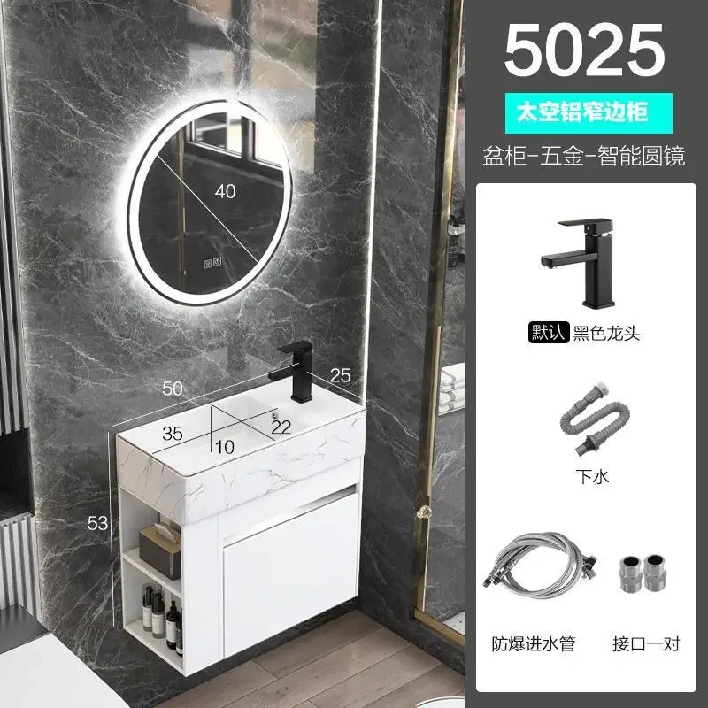Minimalist Mini Bathroom Cabinet with Side Storage Ceramic Integrated Basin Bathroom Vanity Cabinet with Sink Bathroom Furniture