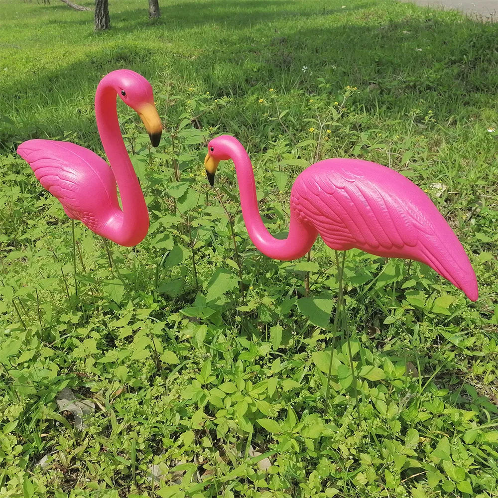 2PCS Pink Flamingos Yard Decorations 29"/23" Tall Plastic Flamingo Statue Metal Stakes Lawn Ornaments Outdoor Garden Decor