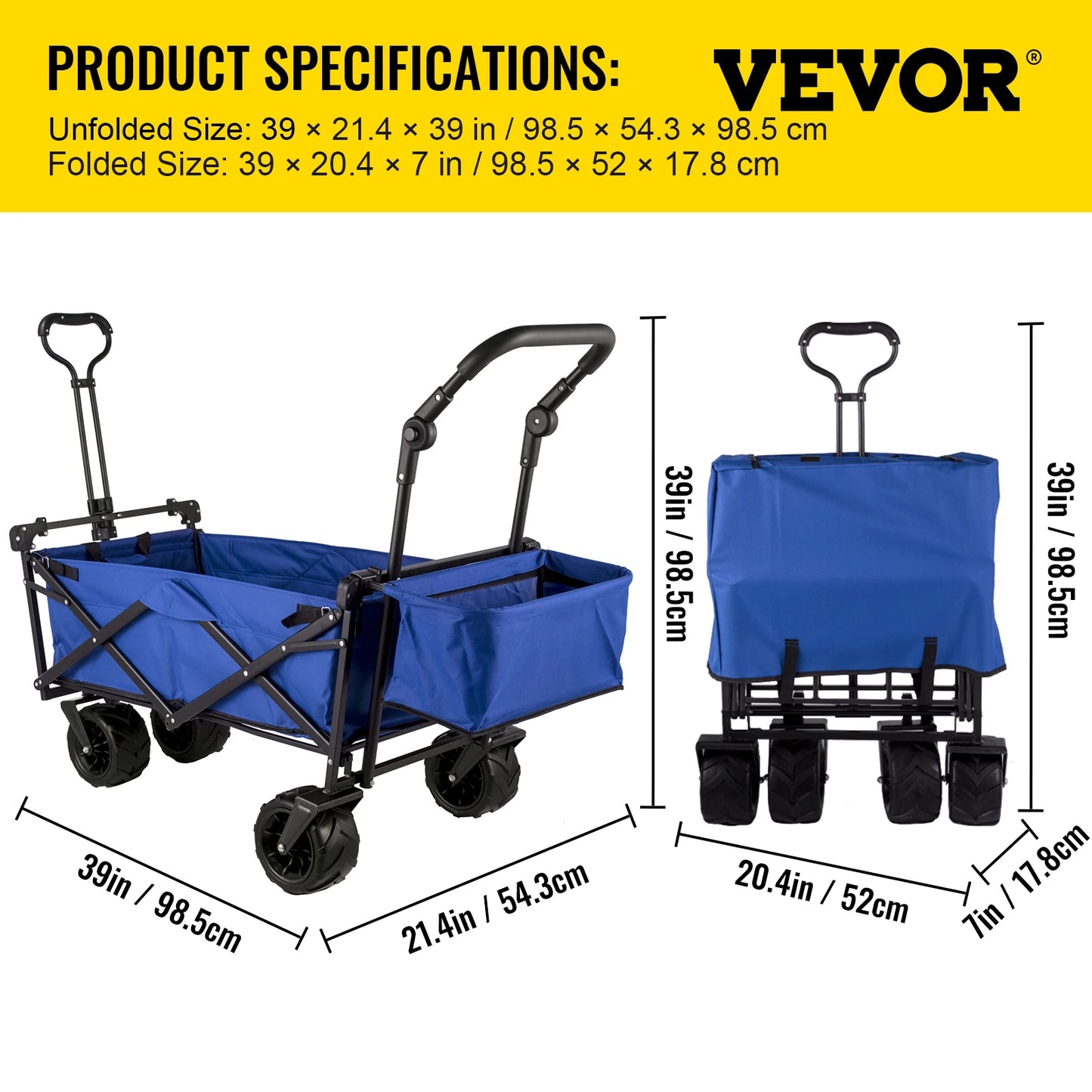 SucceBuy Folding Wagon Cart Adjustable Handle Bar Removable Canopy Oxford Cloth Collapsible Shopping Outdoor Camping Beach Cart