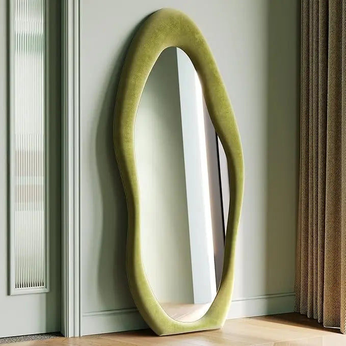 Full Length Mirror, 63" x 24" Wall Mirror, Flannel Wrapped Wood Frame - Wavy Full Body Mirror for Bedroom, Living Room & Cloakro