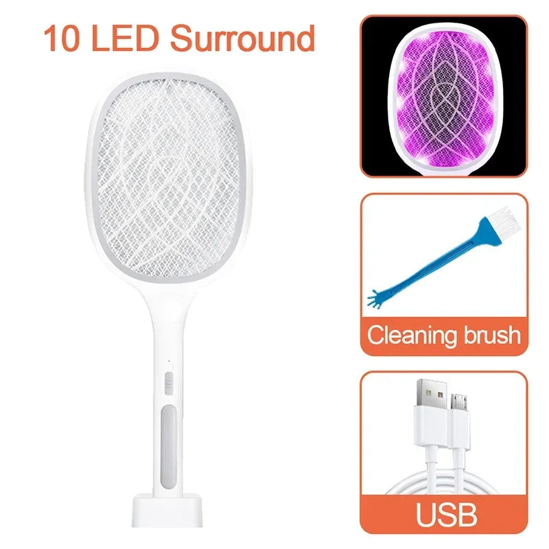 10LED Trap Mosquito Killer Lamp Electric Flies Swatter USB Rechargeable Summer Mosquito Trap Racket Anti Insect Bug Zapper 3000V