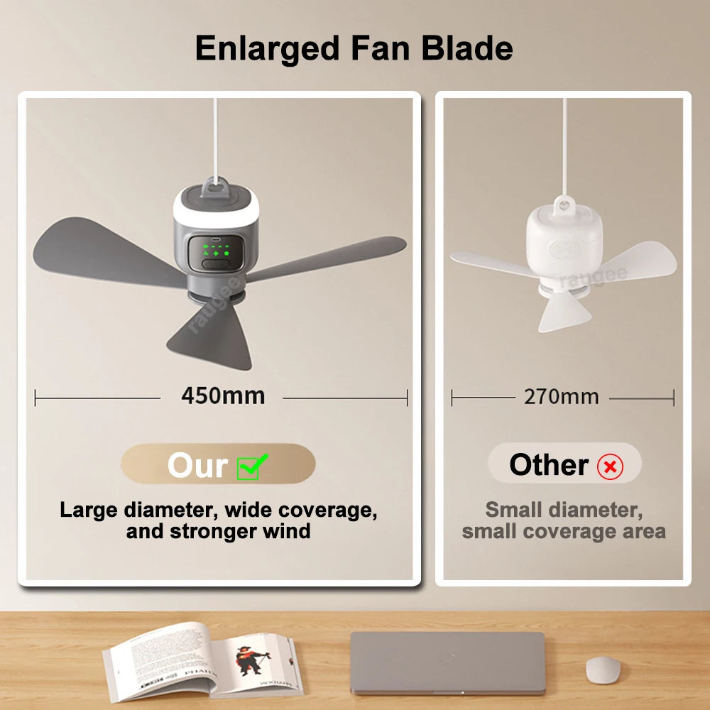 Ceiling Fan Camping Tent Air Circulator Cooler 12000mAh USB Rechargeab