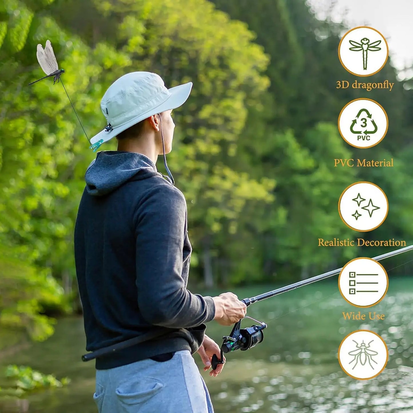 20/1x Simulated Dragonfly Insert Clip Wear Resist Bug Repellent Dragonfly Clamp 3D Artificial Hat Clip for Patio Decor Gardening
