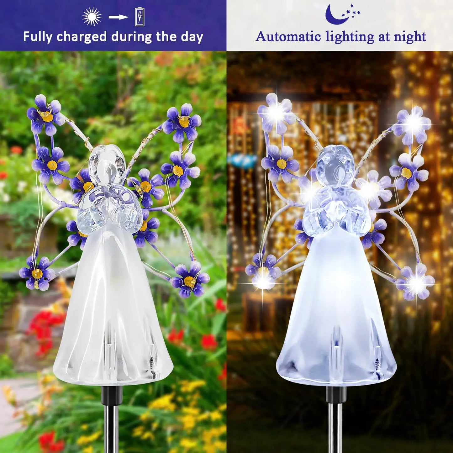 1/2/4Pack Solar Garden Light Fairy Angel Solar Powered Fairy Light LED Outdoor Decorative Pathway Light for Cemetery Grave Yard