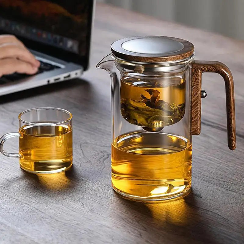 Glass Teapot with Strainer Clear Glass Tea Kettle Kettle Infuser Wooden Handle Witchcraft Teapot Tea Pot Magnetic Filtration