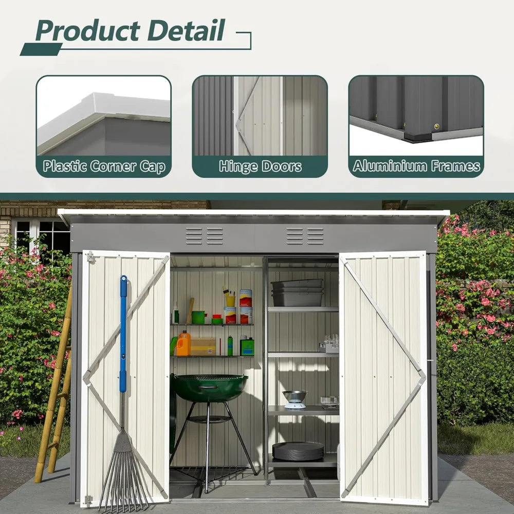 Outdoor Storage Shed, Large Metal Utility Tool Sheds with Floor Frame, Steel Garden Shed for Backyard Garden Patio Lawn