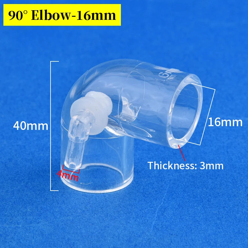 16mm Clear Acrylic Pipe Aquarium Fish Tank 90° Elbow Tee End Plug Connector Plexiglass Water Supply Tube Fittings DIY Connector