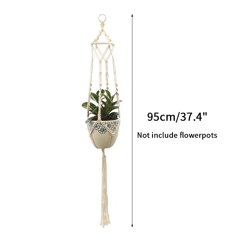 Gardening Green Plant Hanging Basket Cotton Rope Hanger Flower Pot Handmade Macrame Pot Pocket Wall Boho Courtyard Home Decor