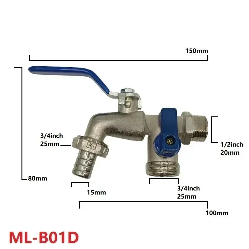 1/2'' 3/4'' Double Head Water Faucet Water Splitter Connector Coupling Adapter Valve Switch Garden Hose Irrigation Tap Joint