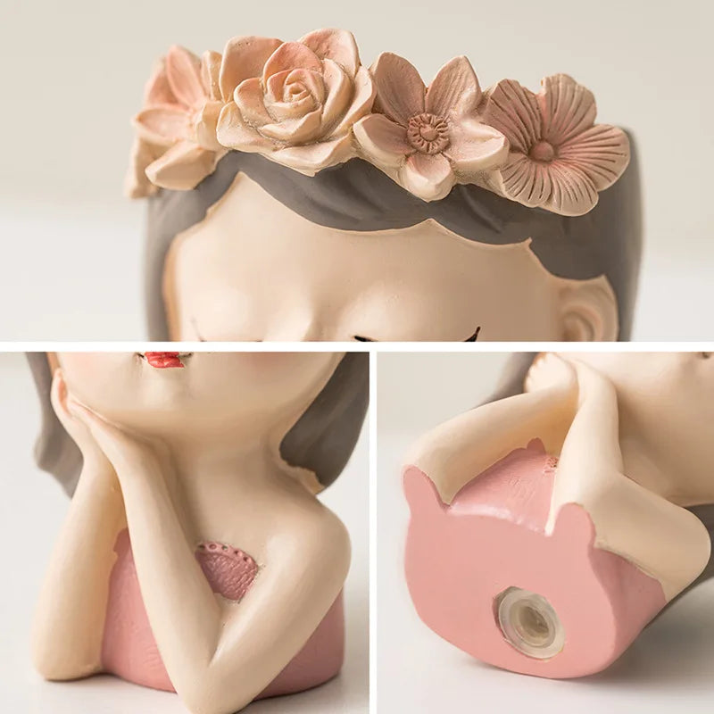 Cute Girl Flower Pot for Succulents, Decorative Planters Girls Portrait Garden Pots for Home Decor Desktop Ornament