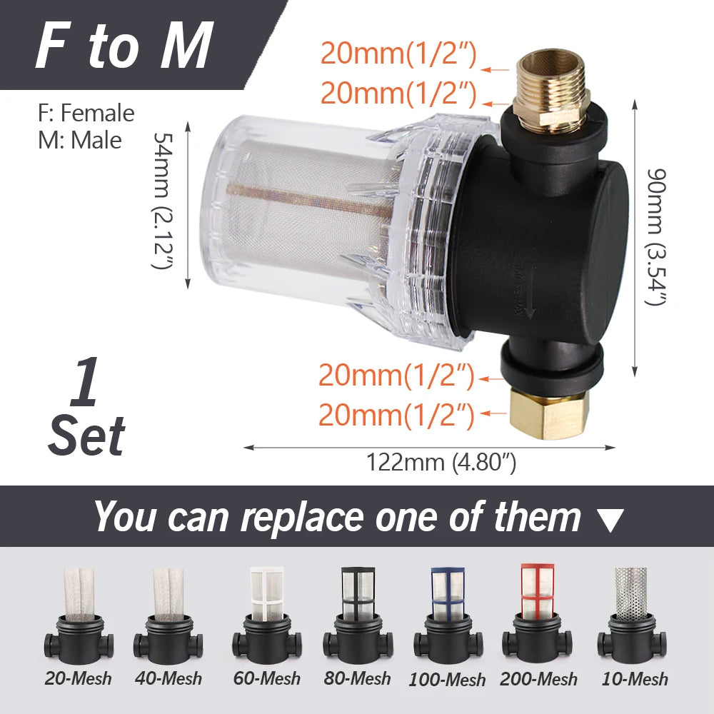 1/2'' 3/4'' 1'' Garden Hose Filter Brass Coupling Joint Agricultural Irrigation Tubing Prefilter Impurities 10-200 Mesh Strainer