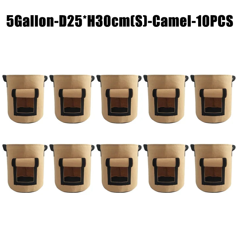 5/10Gallon Felt Plant Grow Bags Nonwoven Fabric Garden Potato Pot Greenhouse Vegetable Growing Bags Moisturizing Vertical Tools