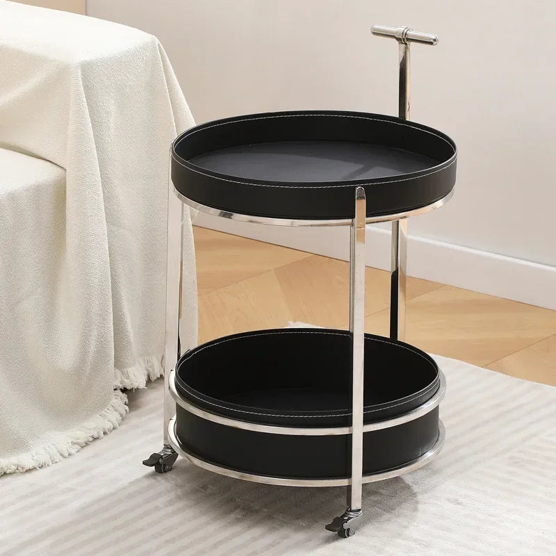 Creative Sofa Side Table with Storage, Internet Famous Coffee Table, Movable Leather and Stainless Steel Design, Modern
