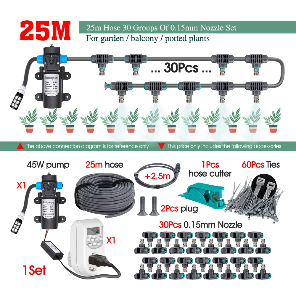 110-240V 45W Self-priming Pump Garden Greenhouse Plants Micro-Irrigation Kit Rapid Insertion 0.15MM Spray Nozzle Watering System