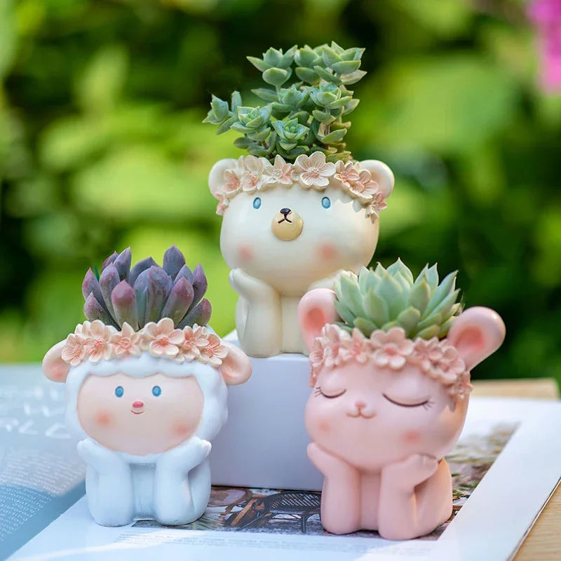 Cute Animal Planter for Succulents Air Plants Funny Flower Pots Fairy Garden Decor Figurines Pencil Holder Home Table Decoration
