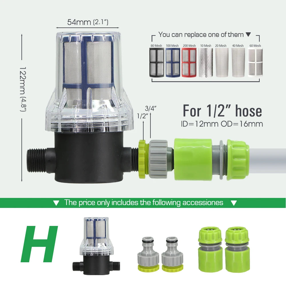 10-200 Mesh Filter 1/2" Garden Hose Filter 16mm Pacifier Quick Connector Agricultural Irrigation Pipe Tube Prefilter Percolator