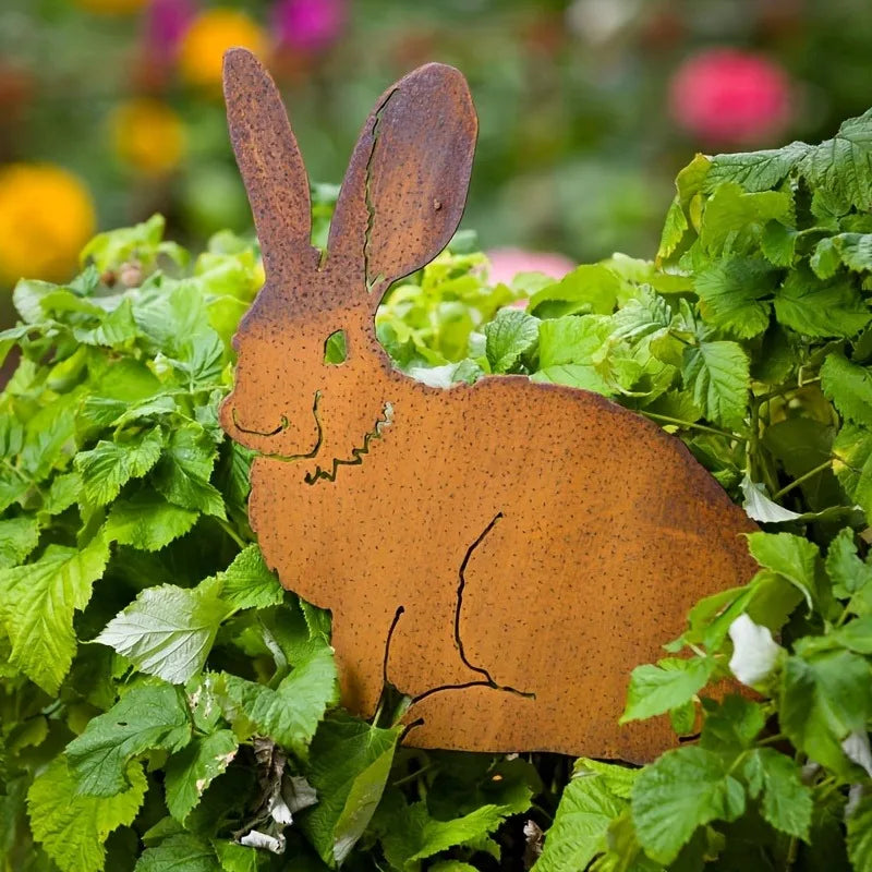 Rustic Metal Rabbit Garden Stake - Rusty Bunny Silhouette, Outdoor Yard Art for Farmhouse Decor, Perfect for Christmas, Easter
