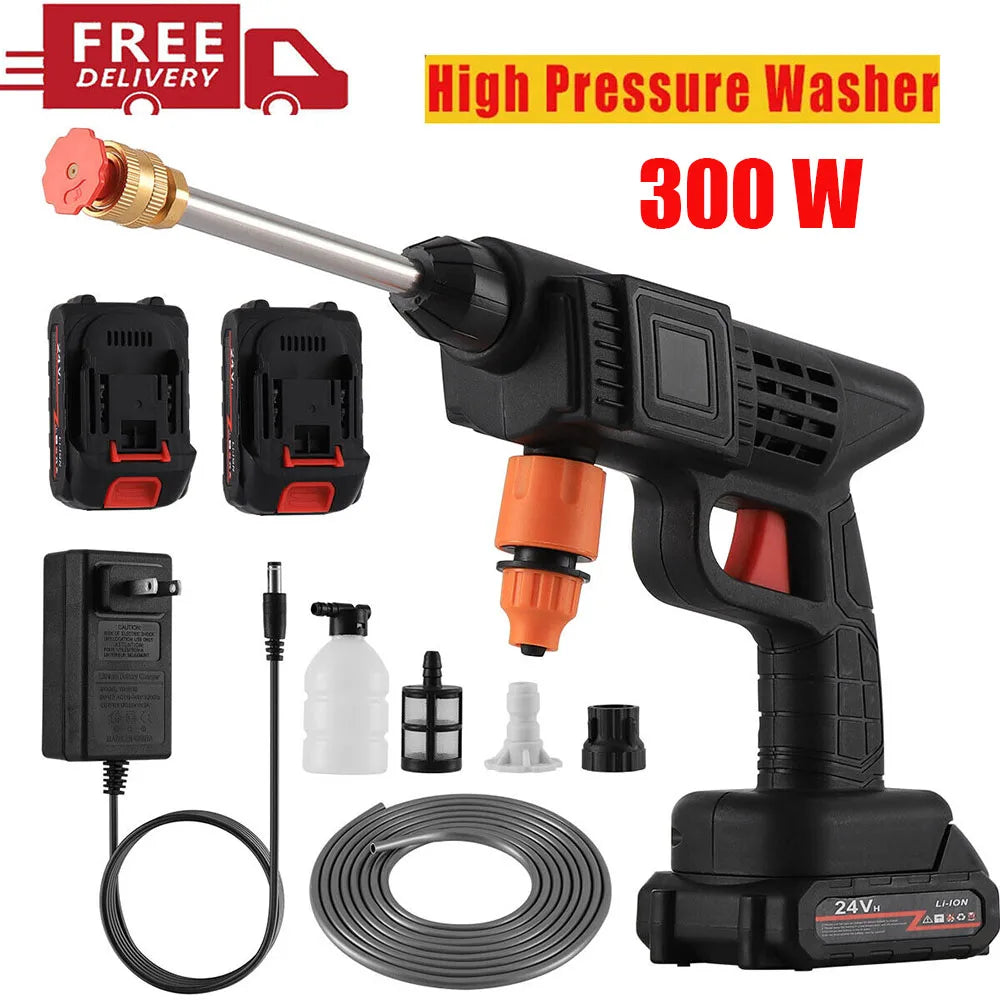 300W 30Bar Cordless High Pressure Car Washer Spray Water Gun 12000mAh