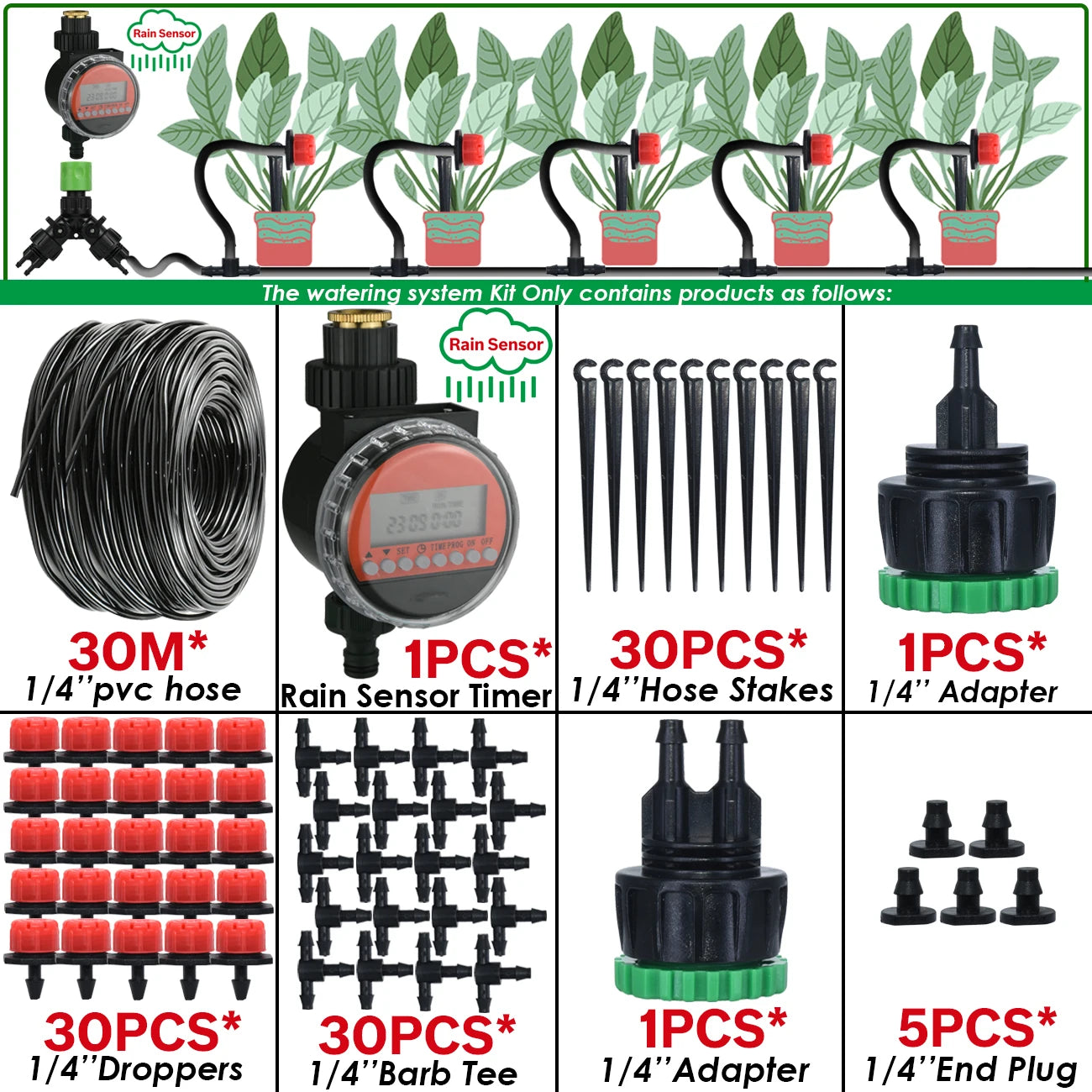 KESLA Greenhouse 5-50M Drip Irrigation System Automatic Watering Garden Hose DIY Micro Drip Watering Kits w/ Adjustable Drippers